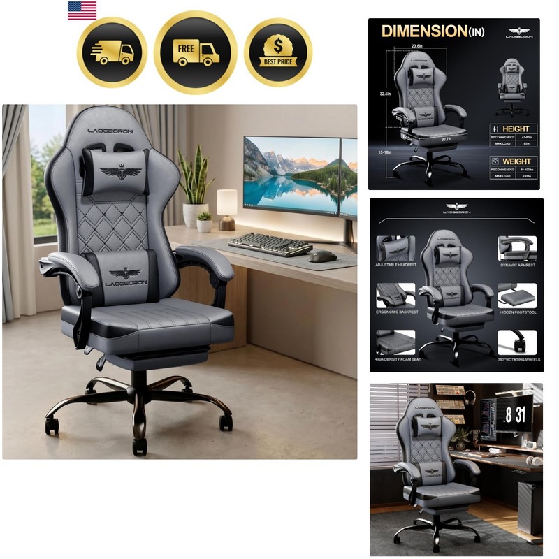 Ergonomic Gaming Chair with Retractable Footrest, High Back Video Game Chairs…