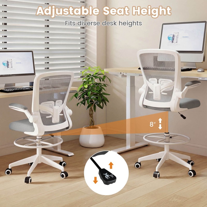 Home Office Drafting Chair w/Flip-Up Armrests Adjustable Footrest Ring for Study gallery