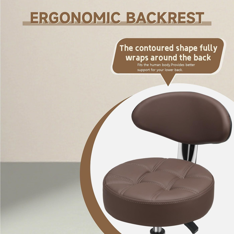 Adjustable Swivel Stool with Back Rest - Heavy Duty Rolling Chair (Coffee) gallery
