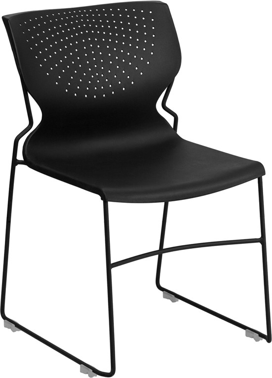 Heavy Duty Black Stack Office Chair with Sled Metal Base – Waiting Room Chair