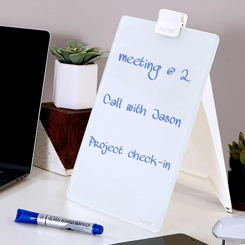 Dry Erase White Board 9"W x 11"H Desktop Glass Pad with Removable Clip and Ma... gallery