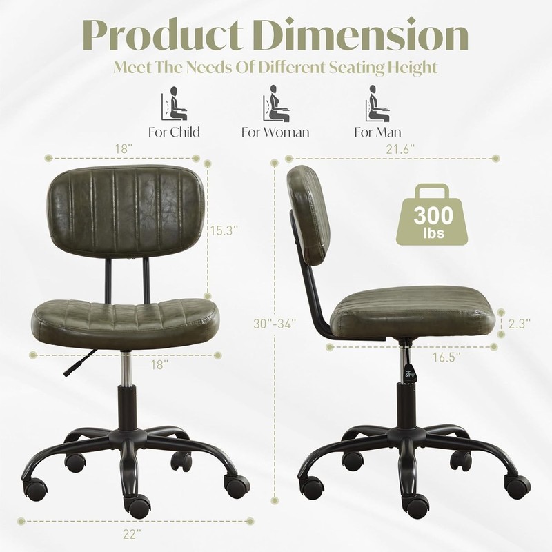 Home Office Computer Desk Chair Ergonomic Armless Swivel Rolling Work Task Chair gallery