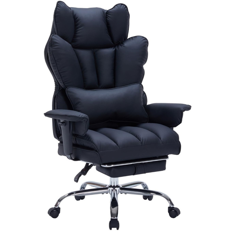 Big & Tall Office Chair 400LBS, Leather, Footrest, Lumbar, 150° Recline for Home