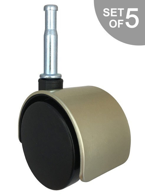 2″ Brushed Brass Chair Caster w/ Grip Neck Mounting Stem for Socket Insert – Set