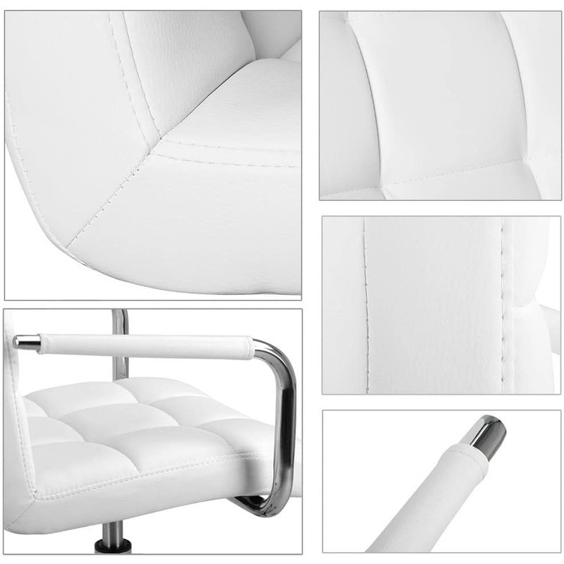 White Office Chair 360 Swivel Adjustable PU Leather Desk Chair W/ Armrests New gallery