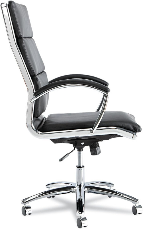 Neratoli High-Back Swivel Chair - Black Leather & Chrome Frame gallery
