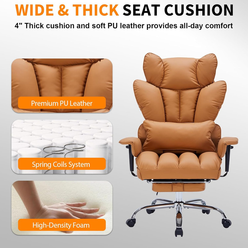 Big & Tall Ergonomic Office Chair with Footrest, 400Lbs, Brown Leather gallery