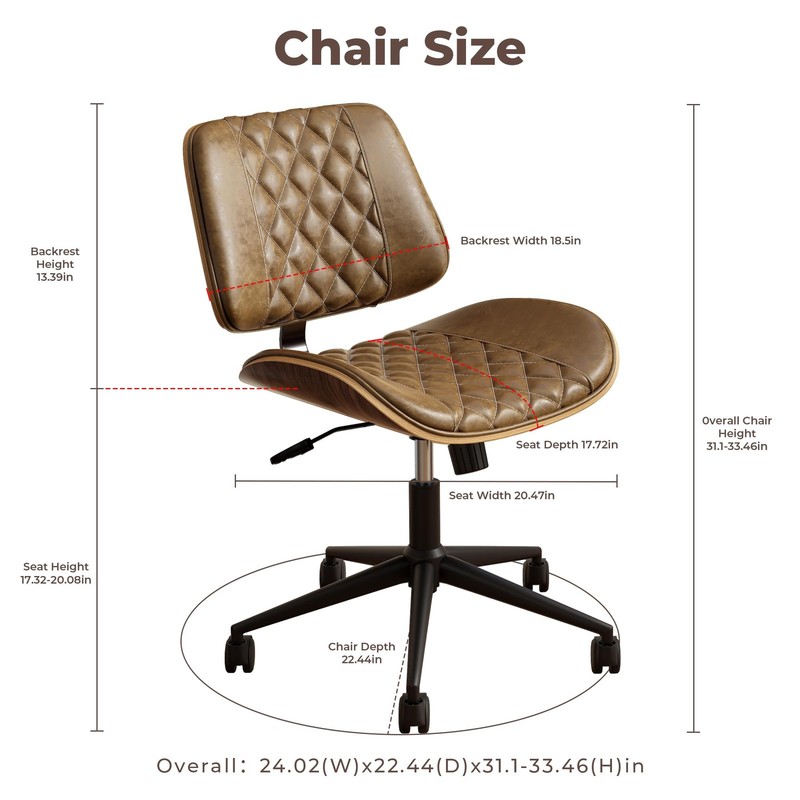 Home Office Chair No Arms with Wheels, Armless Adjustable Height Small Desk C... gallery