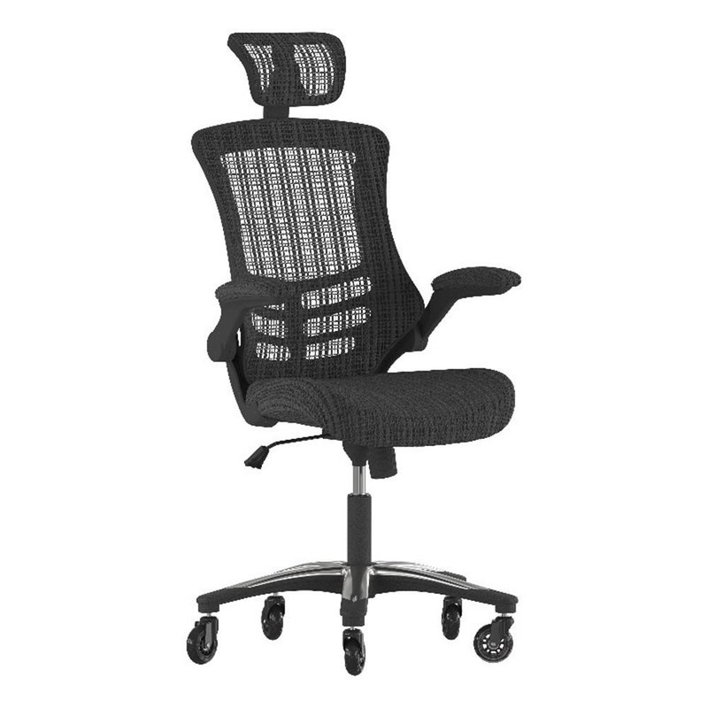 Ergonomic Swivel Task Chair with Roller Wheels & Flip Up Arms – Black Mesh