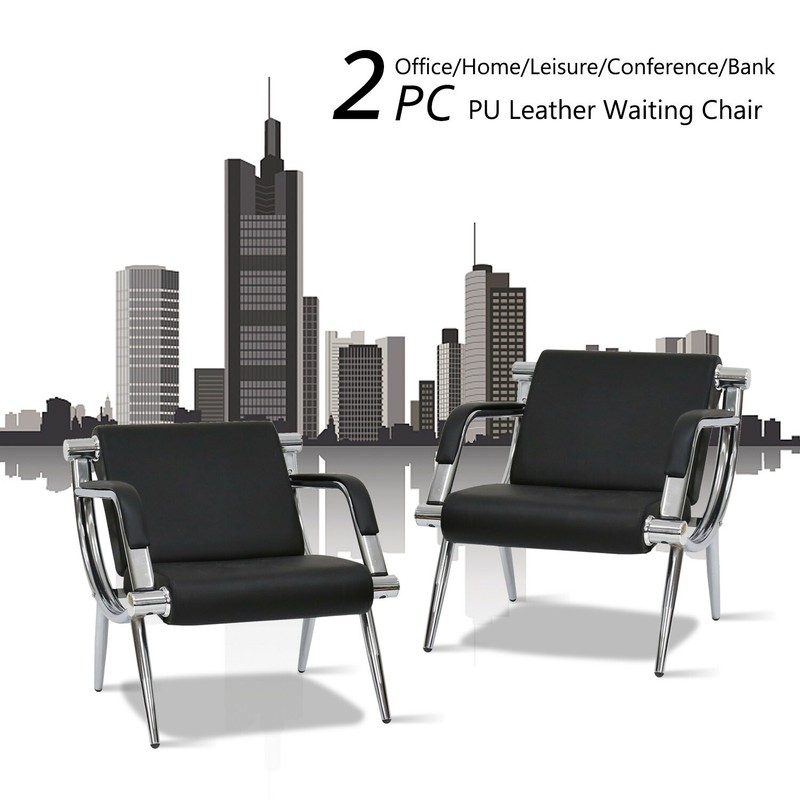 Set of 2Waiting Room Chair Reception PU Leather Office Airport Bank Guest Bench