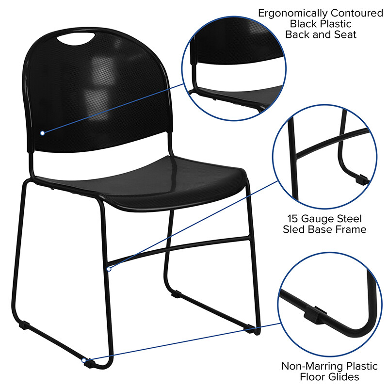 Heavy Duty Black Stack Office Chair with Sled Metal Base - Waiting Room Chair gallery