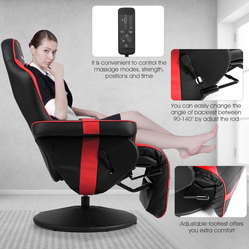 Massage Gaming Recliner Reclining Home Chair Swivel w/Cup Holder & Pillow Red gallery