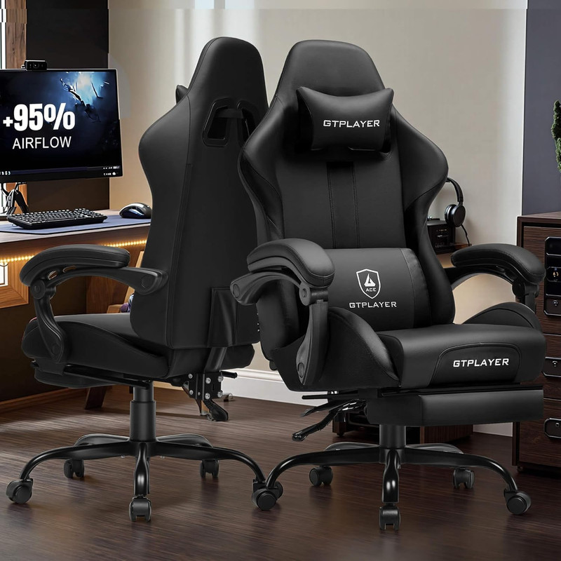 GTPLAYER Gaming Chair with Pocket Spring Cushion, Leather Office Chair with Ergo gallery