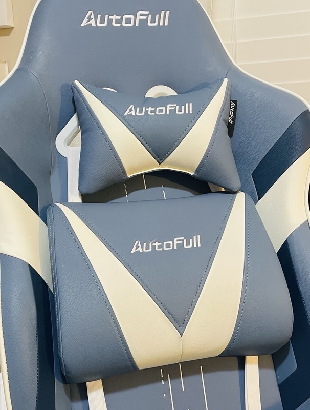 AutoFull E-Sports Computer Gaming Chair Blue White Ergonomic Lumbar Neck Support