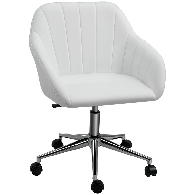Chic U-Shaped Computer Armchair with Line Stitching and Faux Leather, White