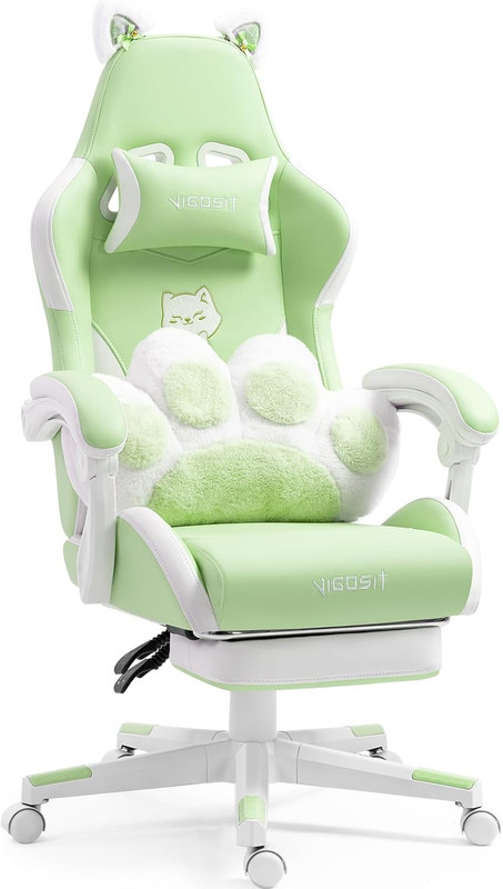 Cute Cat Ears Gaming Chair, Girly Ergonomic Computer Chair with High Back, 360° gallery
