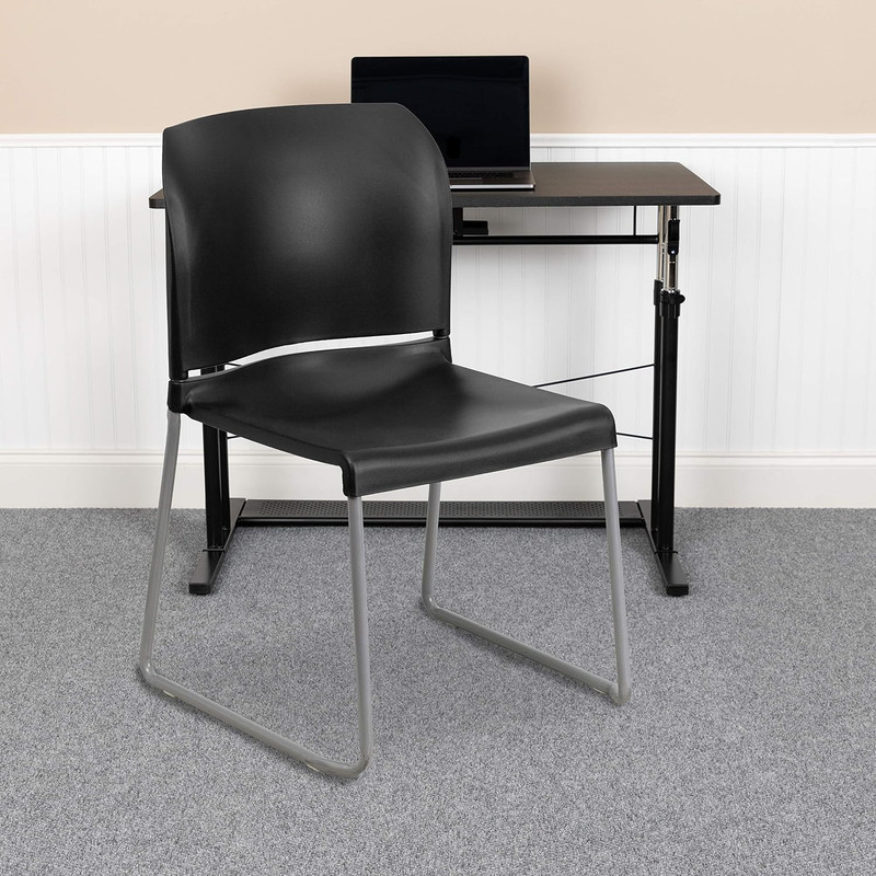 EMMA + OLIVER Home and Office Guest Chair Black Full Back Contoured Sled Base St gallery