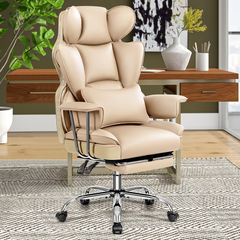 BESTFAIR FAUX LEATHER EXECUTIVE COMPUTER CHAIR – DARK BEIGE