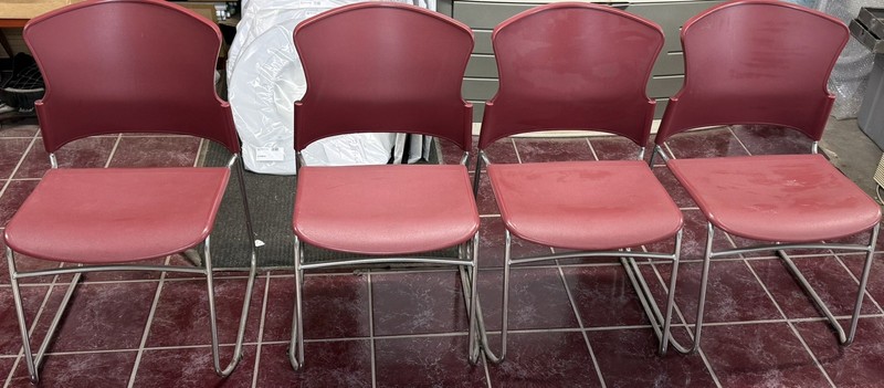 Red Commercial Stack Chairs with Chrome Frame – 4-Pack