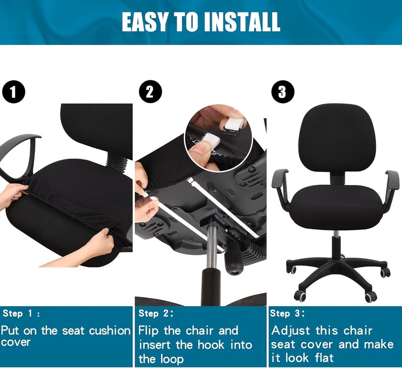 Smiry Stretch Jacquard Office Computer Chair Seat Cover, Black gallery