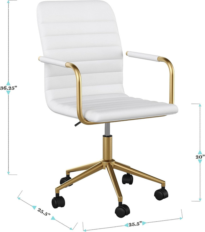 Taytum Swivel Task Chair with Armrests for Home Office in White Faux Leather wit gallery