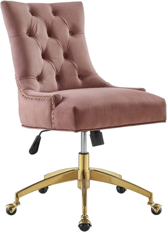 Mid Back Nailhead Trim & Bottom Tufted Dust Rose Performance Velvet Office Chair gallery