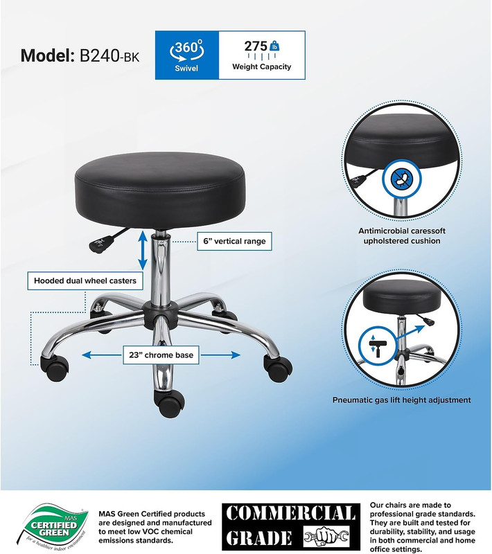 Antimicrobial Vinyl Medical Spa Stool in Black gallery