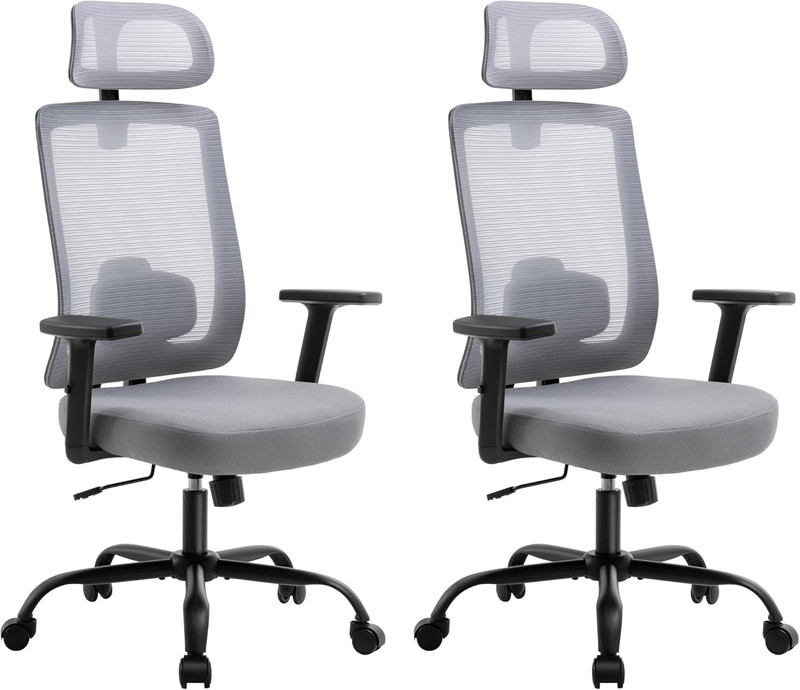 Set of 2 Ergonomic Office Chairs with Adjustable Lumbar Support and Headrests