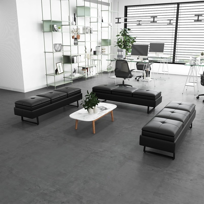 Leather Waiting Room Chairs 9-Seat Office Guest Reception Bench Lobby Salon Shop