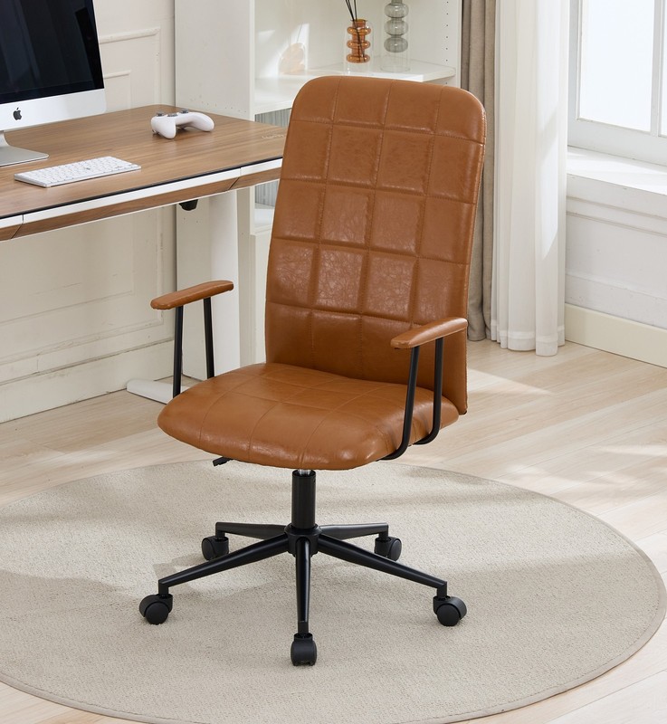 PU Faux Leather Home Office Chair High Back Computer Swivel Seat Armrest Brown gallery