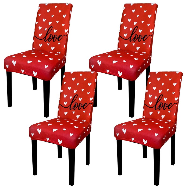 JarThenaAMCS 4Pcs Valentine's Day Chair Covers Sweet Love Heart Red White