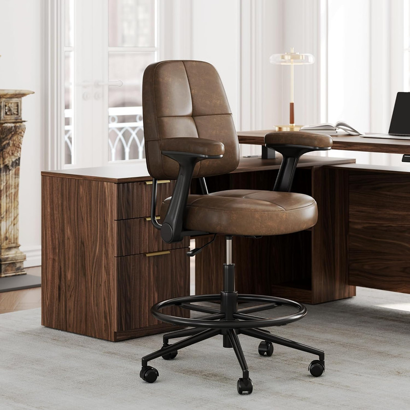 Drafting Executive Chair, Tall Office Chair with Padded Flip-Up Armrests, Mid-Ba gallery