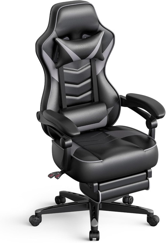 Gaming Chair Reclining Ergonomic Office Chair w/ Footrest Lumbar Gray gallery