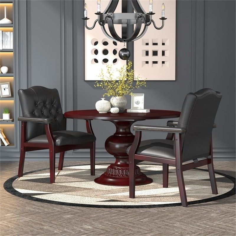 Maklaine Traditional Faux Leather Tufted Guest Chair in Black gallery