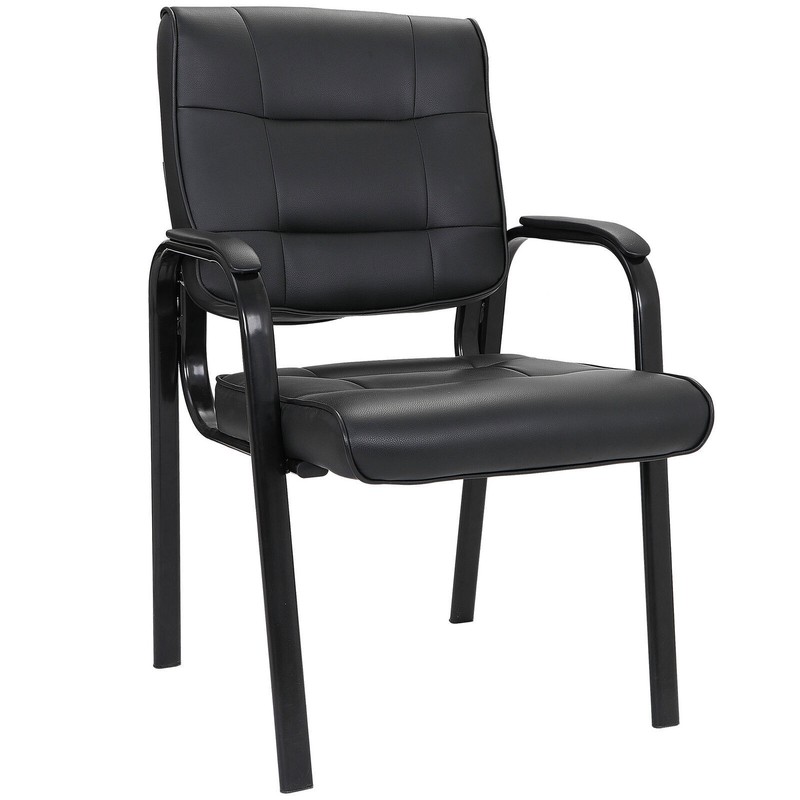 Leather Guest Chair Waiting Room Reception Office Desk Side Chairs Black