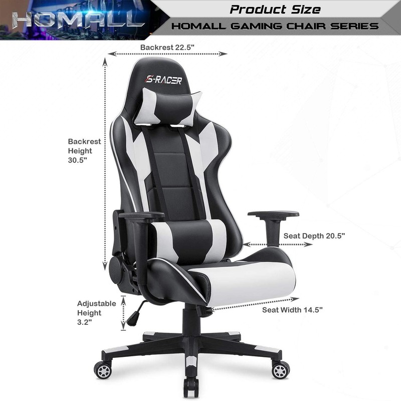 Gaming Chair, Office Chair High Back Computer Chair Leather Desk (White) gallery