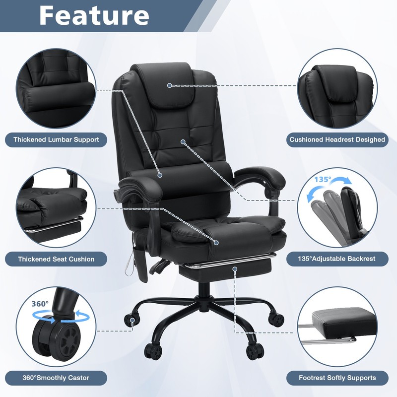 HOFFREE Massage Office Chair 7-Point Vibration Executive Recliner w/Footrest gallery