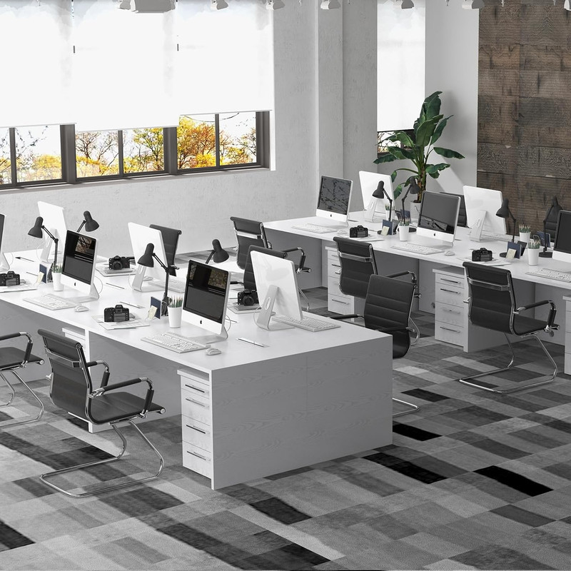 New Set of 4 Office Desk Chairs PU Leather No Wheels Black Fast Shipping gallery
