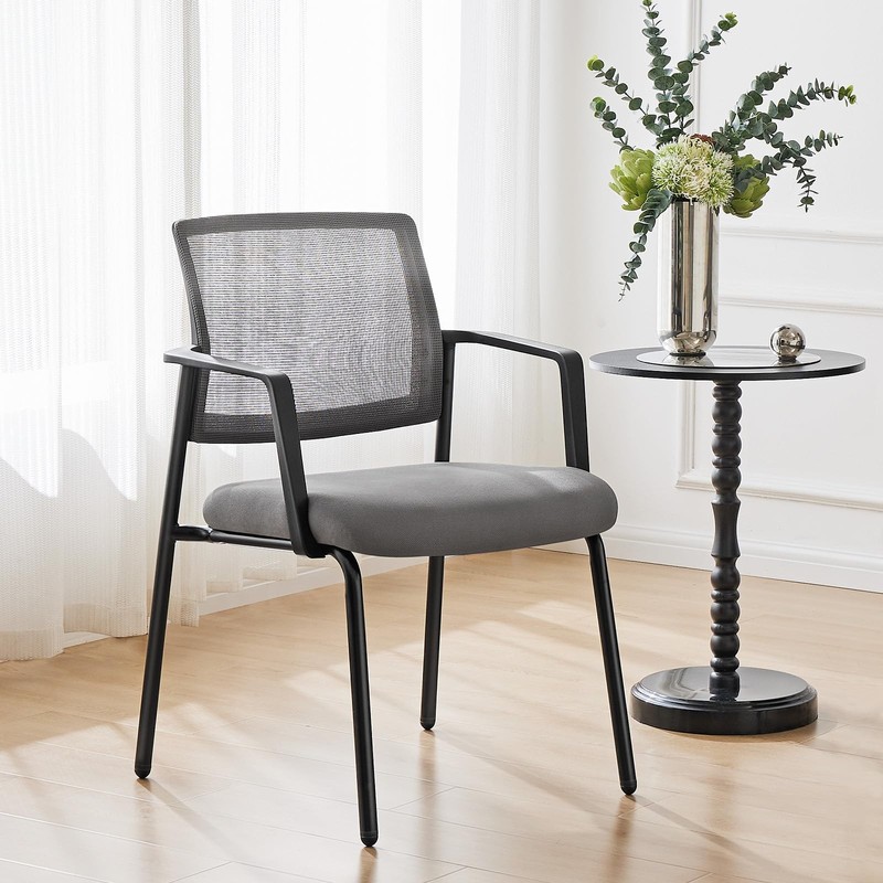 Sweetcrispy Mesh Stacking Chair–Upholstered Fabric, Grey, Indoor/Outdoor, 1 Pack