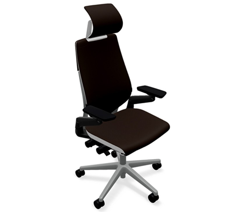 Steelcase Gesture Headrest Chair Platinum Light/Light Ebony Elmosoft 112 Leather