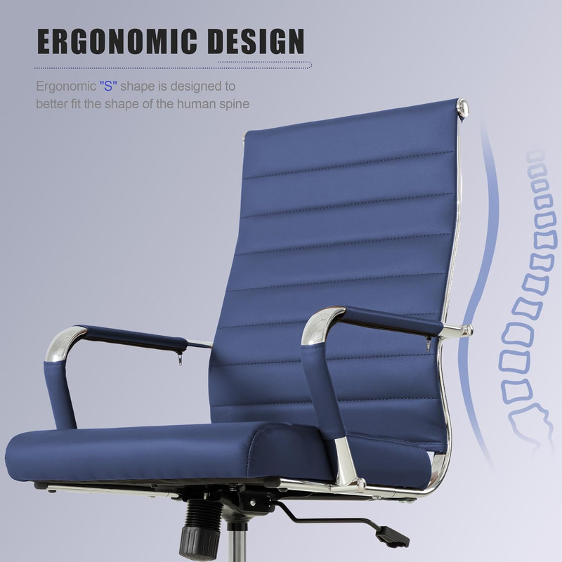 Navy Blue Executive Office Chair Ergonomic Leather Swivel Adjustable gallery