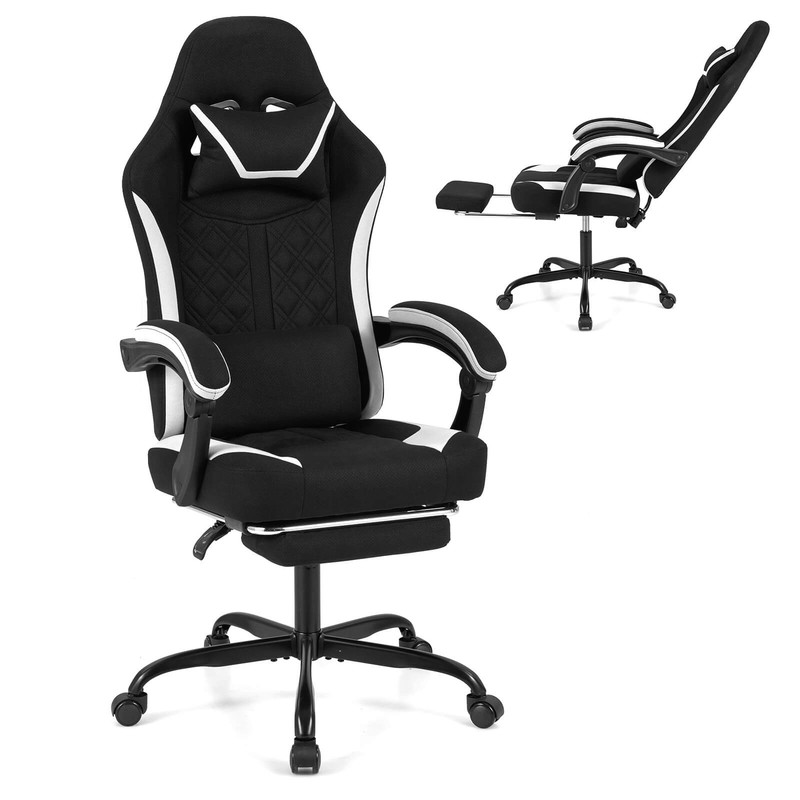 Gaming Chair w/Headrest, Lumbar Support, Linkage Armrests, Reclining Backrest