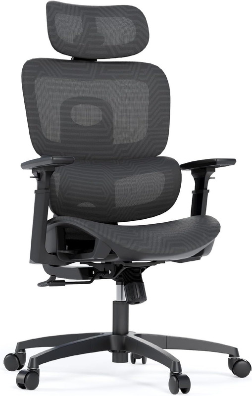 Ergonomic Mesh Office Chair, Adjustable Headrest, 3D Armrests, Lumbar Support, T