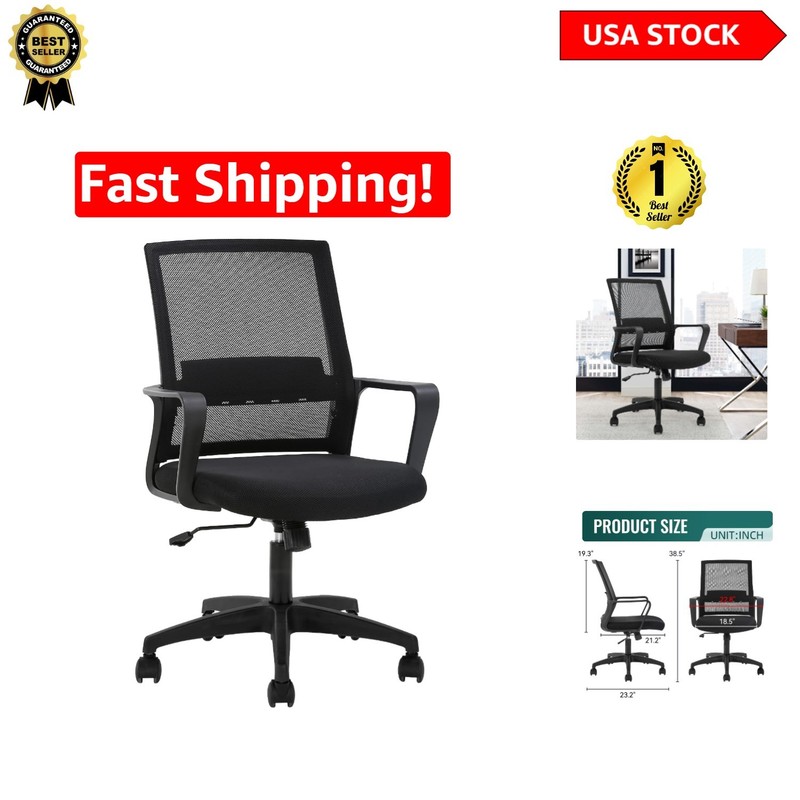 Ergonomic Mesh Office Chair with Lumbar Support – 250 lbs Capacity, Black