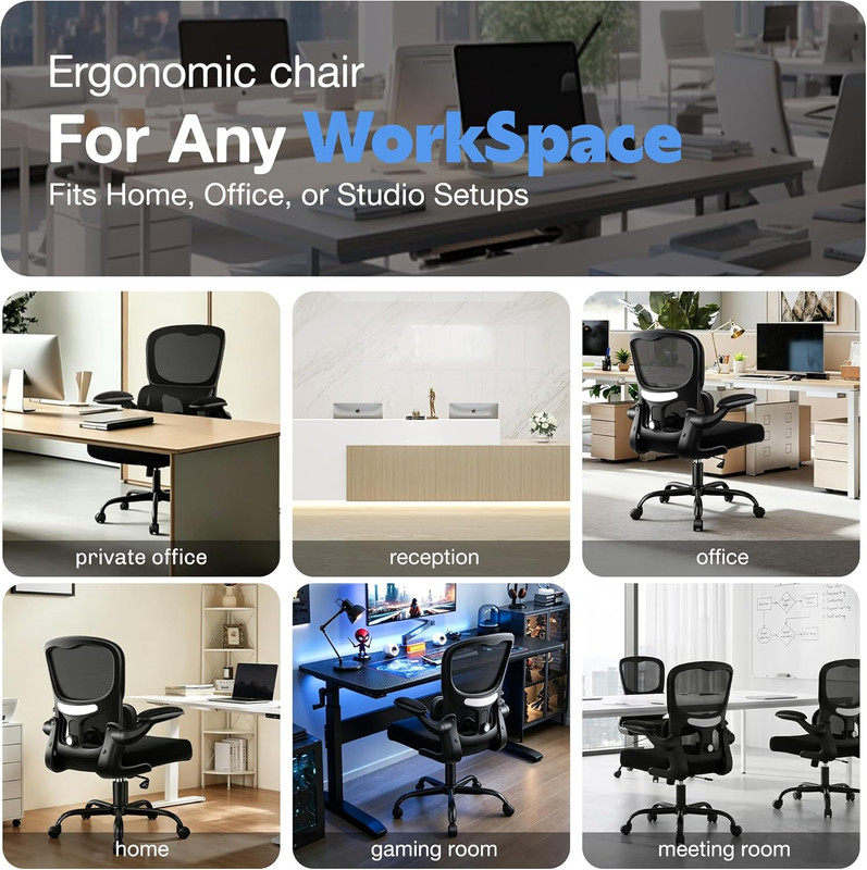 Ergonomic Mesh Office Chair with Lumbar Support & Flip-Up Armrests, 300Lbs gallery