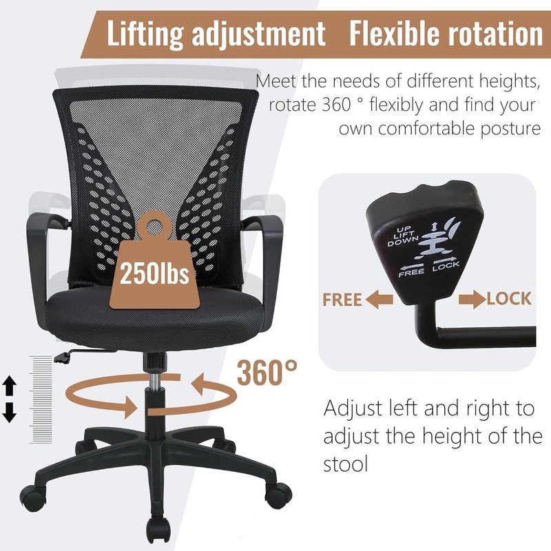 Comfortable Black Desk Chair with Lumbar Support and 360° Swivel Function gallery