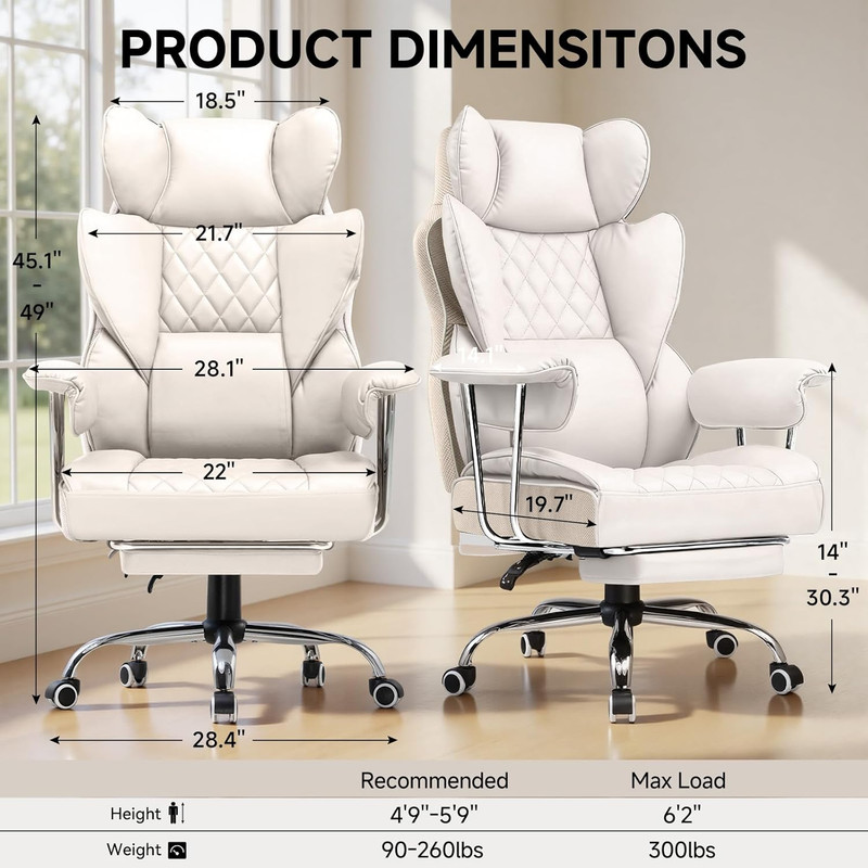 COMHOMA Big and Tall Office Chair, High Back Leather Gaming Chair with Footrest, gallery