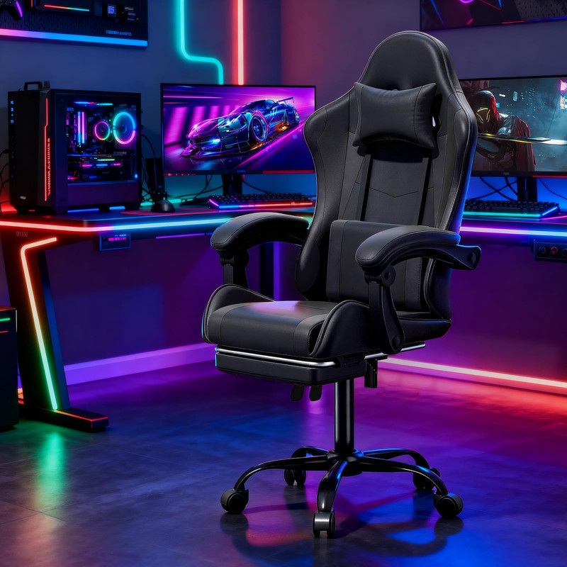 Magshion Gaming Chair for Adults, Ergonomic 24.5″D x 22″W x 45.5″H, Black