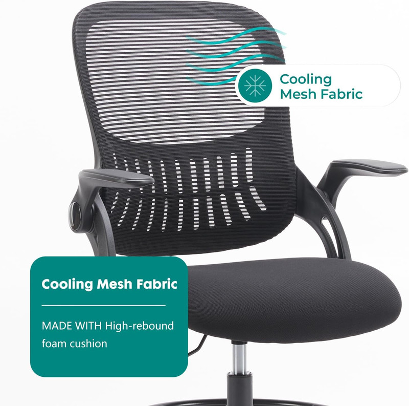Drafting Chair for Standing Desk, Counter Height Adjustable, Flip-Up Arms, Ergon gallery