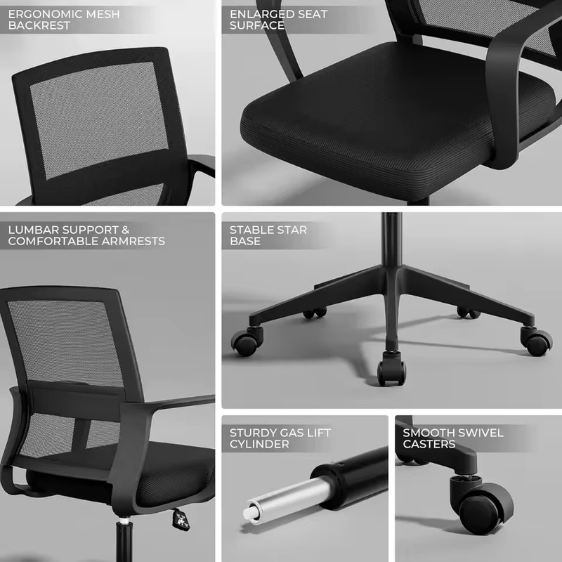 Office Chair Mid-Back Upholstery Mesh Height-Adjustable Armrests Executive gallery